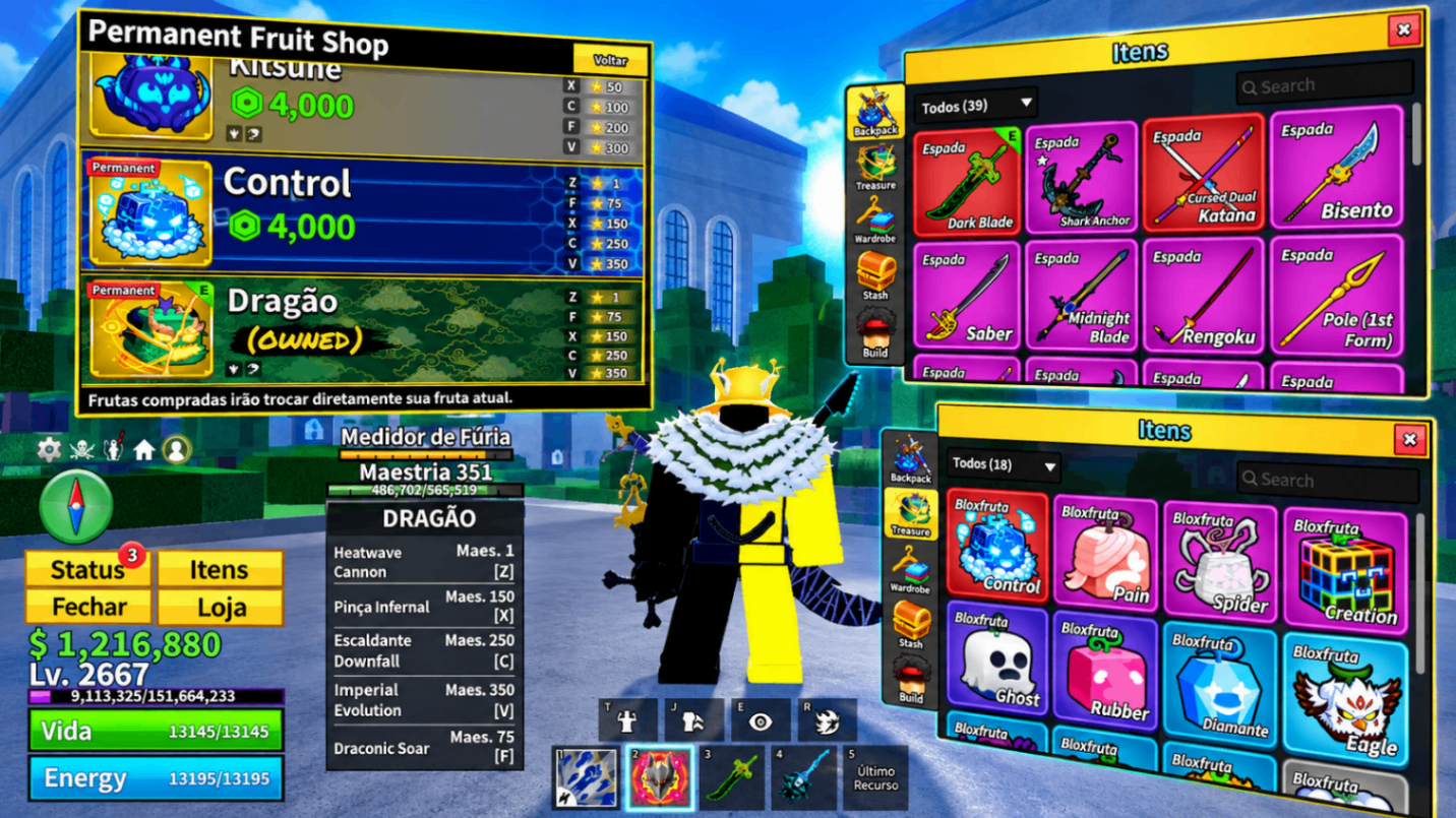 🤩 CONTA PREMIUM COM DRAGON PERMANENTE + DARK BLADE + GOD HUMAN